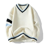 WIAOFELLAS  -  Autumn Winter Retro Sport V-neck Pullover Sweater Men's Casual Loose Knitted Pullovers Men Large Size High Quality Sweaters 2025