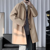 WIAOFELLAS  -  Fashion Men's woolen Coats Solid Color Single Breasted Lapel Long Coat Jacket Casual Overcoat Casual Trench Spring and Autumn