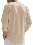 WIAOFELLAS  -  95% Linen Shirt Mens Patchwork Henry Collar Long Sleeved Pullover Top Spring Autumn Casual loose sports shirts Tee Streetwear