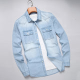 WIAOFELLAS  -  Pure cotton washed blue denim shirt for men - loose fit, trendy, cardigan style, fashionable and casual top