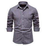 WIAOFELLAS  -  Autumn New Men's Versatile Fashion Stripe Long Sleeved Shirt