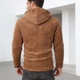 Wiaofellas  -  Autumn Winter New Fleece Hooded Coat Men Jackets Oversized Warm Solid Outwear Long Sleeve Casual Loose Buttons Cardigan Tops