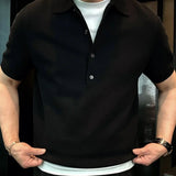WIAOFELLAS  -  Men summer fashion urban solid color simple and fashionable 4-button knitted short-sleeved Polo shirt