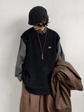 WIAOFELLAS  -  Men Autumn Winter Retro O-neck Knitted Vest Men's Oversize Loose Pullover Waistcoat Male Solid Sweater Sleeveless Tops K460