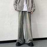 Wiaofellas  -  Vintage Men Straight Leg Jeans Korean Handsome Casual Pants High Street Loose Wide Leg Trousers Vintage Blue Baggy Jeans B275