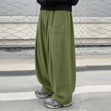 Wiaofellas  -  Men's Wide Leg Pants Solid Color Elastic Waist Joggers Trousers For Man Streetwear Baggy Pleated Casual Long Pants