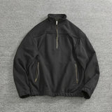 WIAOFELLAS  -  Heavy trendy half zip open collar pullover men washed to make old black cotton knit wool autumn-winter thick coat