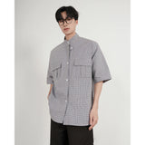 WIAOFELLAS  -  Men's Big & Tall Checkered Shirt - Summer Relaxed Fit Short Sleeve Pullover with Chest Pocket  M-5XL