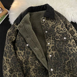 WIAOFELLAS  -  Ancient leopard print double-sided lamb fur jacket for men's winter casual lapel lamb jacket Man jacket