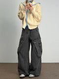 WIAOFELLAS  -  Retro American Vintage Large ket Knife Work Pants Men Loose Wide Leg Slim Straight Jeans Casual Daily Wear Pure Color