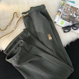 Wiaofellas  -  New Men's Waffle Drawstring Straight Sweatpants High Street Baggy Wide Leg Trousers Summer Y2K Sports Pantalones Hombre