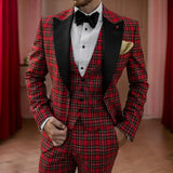 Wiaofellas  -  Scottish plaid Men Suits Slim Fit Wedding Groom Tuxedo for Prom Party Peak Lapel Male Suit 3 Piece (Jacket+Vest+Pants)