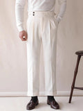 WIAOFELLAS  -  Trendy Men's High Waist Trousers Vintage Slim Straight Suit Pants Spring Autumn Fashionable Waffle Textured Mens Slim Trousers