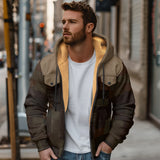 WIAOFELLAS  -  Men's Casual Sports Hooded Coat Winter Thickened Wool Jacket Warm Black Zipper
