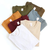 WIAOFELLAS  -  Urban 220g Japanese Cotton Thick T-shirt Unisex Heavy Summer Solid Color Seamless Woven Tops Round Neck Men Short Sleeve T-shirt