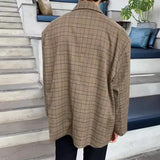 WIAOFELLAS  -  Men Blazer Plaid Lapel Long Sleeve Button Casual Suits Men Streetwear Autumn Fashion Leisure Male Coats S-5XL