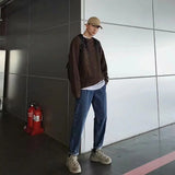 Wiaofellas  -  Autumn Crew Neck Solid Color Pullover Sweaters For Men Casual Y2K Knitted Sweater High Street Fashion Jumpers Hombre