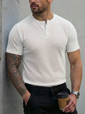 WIAOFELLAS  -  Stylish Mens Solid Color T Shirts Slim Fit Stretch Short Sleeve O Neck T-shirt 2026 Spring Summer New Casual Plaid Textured Tees