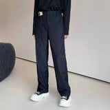 Wiaofellas   -  New  Black Casual Pants For Men Loose Casual Belt Design Straight Long Pants Spring Niche Trousers Male Tide 2A0214