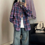 WIAOFELLAS  -  Long-sleeved Shirt Men's New Retro Plaid Large Size Lapel Jacket