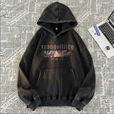 WIAOFELLAS  -  New Men's Art Owl Girl Graphic Print Hooded Sweatshirts Washed Distressed Harajuku Fashion Pullover Hoodies Y2K Streetwear Hoody