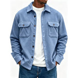Wiaofellas  -  Men Fleece Shacket Jacket Autumn Winter Lapel Collar Coat Pockets Button Up Casual Loose Overshirt For Daily Streetwear