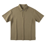 Wiaofellas  -  Summer New American Half-zipper Slit Short-sleeved T-shirt Simple Versatile Lapel Polo Shirt