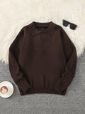 WIAOFELLAS  -  New Popular Autumn and Winter Pure Color Polo Collar V-Neck Pullover Sweater Casual Round Neck High-End Textured Knitted Men's Pullover
