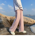 WIAOFELLAS  -  Trendy White Dstring Trousers for Men Casual Loose Fit Low Waist Long Pants Youthful Energy Sle Summer Thin Material
