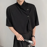 WIAOFELLAS  -  New Chinese Style Men's Shirts Button Design Solid Color Menswear Short Sleeved Loose Male Clothing Personalized