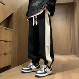 WIAOFELLAS  -  Fashion Retro Thickened Warm Men Casual Pants Winter Streetwear Hip Hop Patchwork Striped Straight Leg Male Sweatpants Trousers