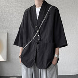 WIAOFELLAS  -  Niche Design Men's Shirts V-neck Solid Color Button Desig Ice Silk Big Pocket Casual Male Tops Summer Menswear