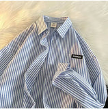 Wiaofellas  -  Long-sleeved Vertical Striped Shirt Men's Handsome Casual Hong Kong Style High Street Shirts