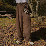 WIAOFELLAS  -  Solid Color Male Casual Pants Korean Style Droop Straight Thickened Trousers Wide Leg Loose New Male Bottom Winter