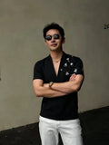 Wiaofellas  -  Summer Embroidered V-neck T-shirt for Men Cotton Short Sleeved Casual T-shirt Relaxed Beach Vacation T-shirts Men Clothing