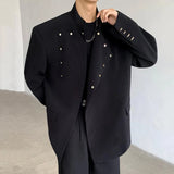 WIAOFELLAS  -  New Chinese Style Men's Blazers Stand Collar Metal Design Shoulder Pads New Spring Solid Color Male Suit Jackets