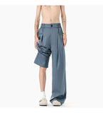WIAOFELLAS  -  simple men's casual trousers pleated design new solid color wide leg bottom loose straight thin male pants summer
