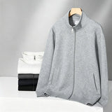 Wiaofellas  -  300g Premium China Cotton Zip Up Hoodie Solid Color Stand Collar Casual Unisex Streetwear Jacket for Spring Autumn