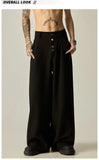 Wiaofellas  -  American Retro Brown Casual Drapey Wide Leg Pants Loose Fit Design Sense Straight Cut Long Trousers Polyester Fabric