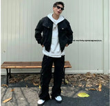 WIAOFELLAS  -  American Trendy Pilot Jacket Mens Autumn Winter Short Retro Button Pocket Bomber Coats Thickening Tooling Outwear High-quality