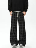 Wiaofellas  -  Spring Plaid Distressed Baggy Pants For Men Casual Sports Loose Straight-Leg Sweatpants High Street Fashion Y2K Trousers