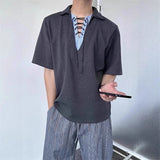 WIAOFELLAS  -  Fashion Men's Spliced Fake Two-pieve Bandage Design T-shirts Trendy loose V-neck Short Sleeves Tops Male Summer