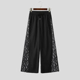 Wiaofellas  -  Men's Pants Leopard Print Patchwork Drawstring Joggers Wide Leg Pants For Man Streetwear Loose Fashion Casual Trousers