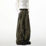 WIAOFELLAS  -  American retro washing jeans scimitar casual men's trendy brand pleated loose wide-leg work pants