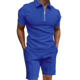 Wiaofellas  -  Men's Summer Suits Solid Color Waffle Lapel Slim-fit Short Sleevett-shirt Casual Fashion Men's Clothing