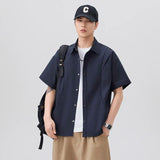 WIAOFELLAS  -  Men's Summer Solid Color Short-Sleeve Shirt - Relaxed Drop-Shoulder Casual Top, Textured Design for Smart-Casual Wear