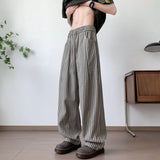WIAOFELLAS  -  Summer Men's Striped Drawing Straight Casual Pants Fashion High-waisted Loose Wide Leg Trousers Male