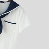 WIAOFELLAS  -  Men T Shirt Patchwork Summer Navy Collar Short Sleeve Male Tee Tops Streetwear 2025 Pockets Fashion Casual Men Clothing