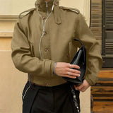 WIAOFELLAS  -  Men Jackets Solid Color Stand Collar Long Sleeve Zipper Button Male Coats Streetwear Fashion Casual Jackets Outerwear