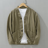WIAOFELLAS  -  70% Ramie 30% Cotton, Solid Color Men's Cotton and Linen Jacket, V-neck Jacket, Wear-Resistant Loose Casual Breathable M-3XL